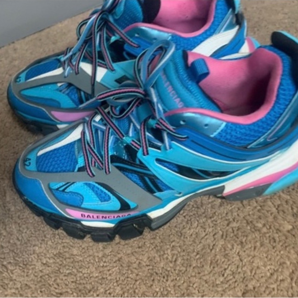 Balenciaga Athletic Shoes Blue and Pink Dynamic Design